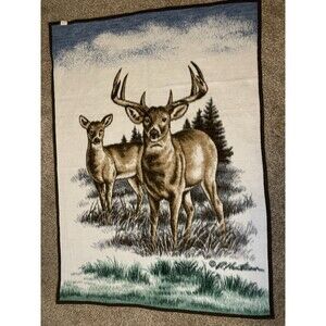 Biederlack Buck & Doe Deer Reversible Fuzzy  Blanket USA Hunting Hautman